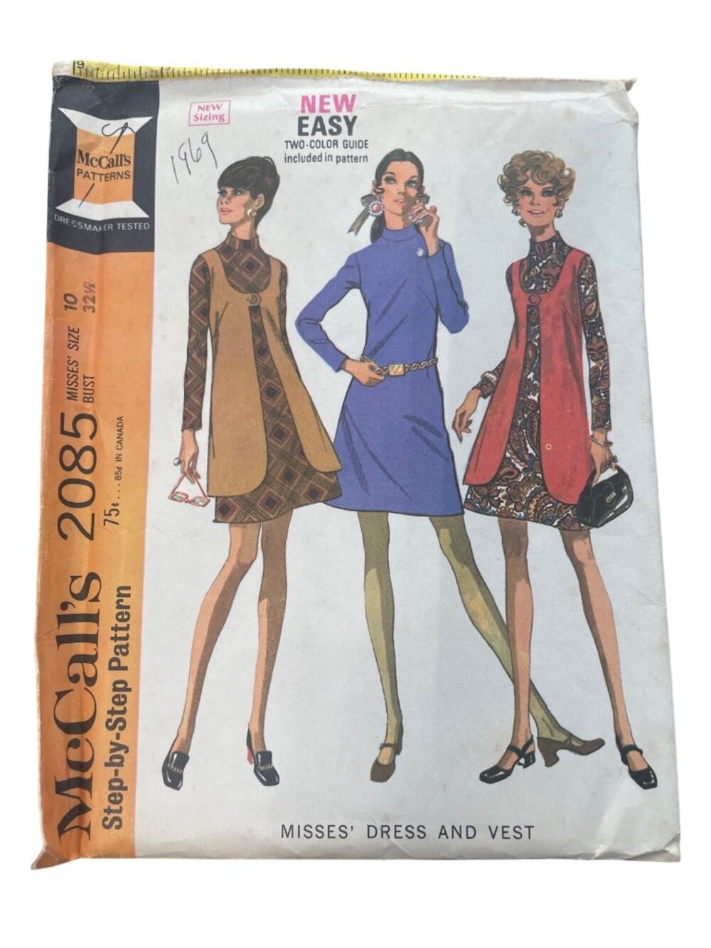 Vintage 60s McCalls 2085 Sewing Pattern Size 10 Misses Dress & Vest Retro CUT